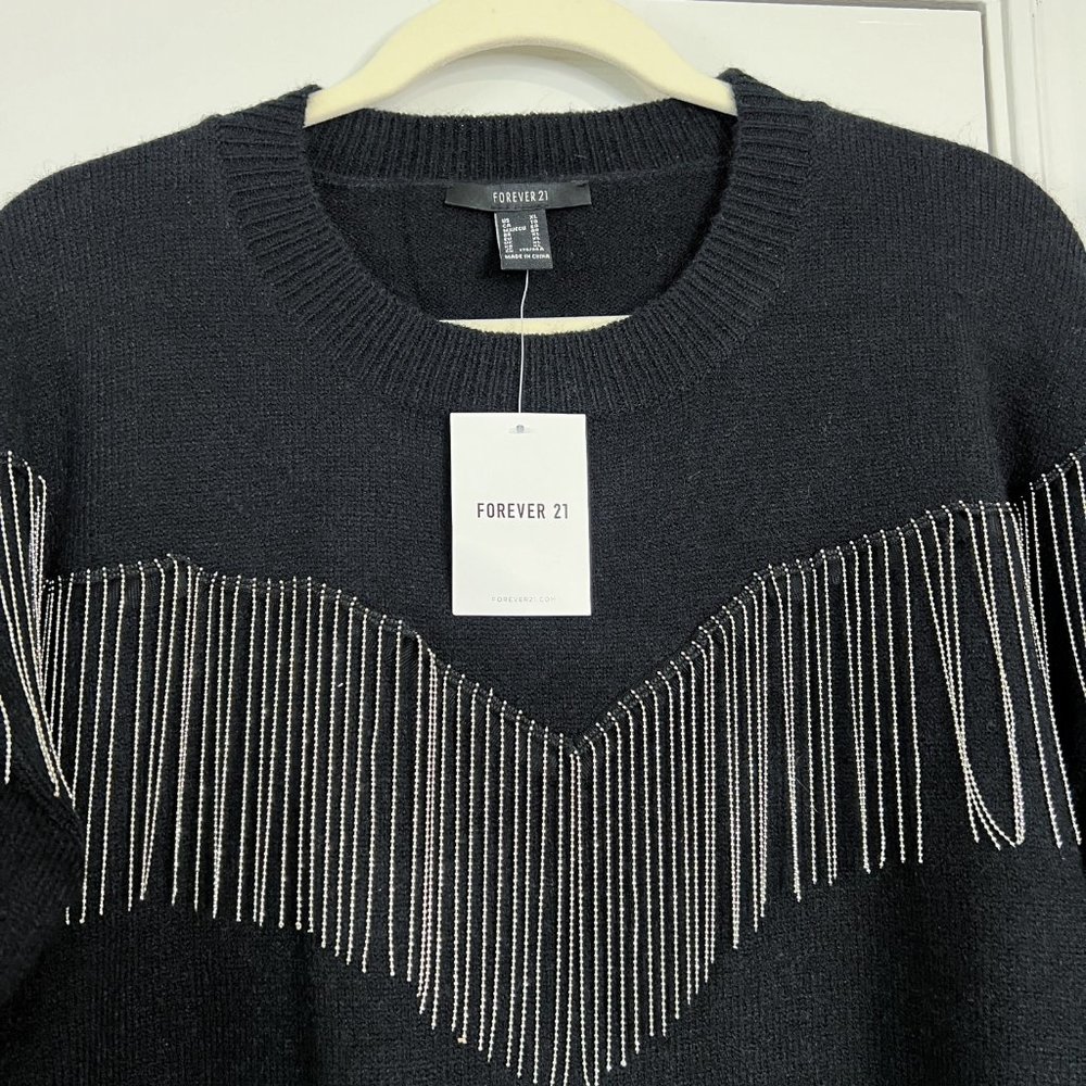 F21 Rhinestone Fringe-Trim Sweater - Picture 5 of 5